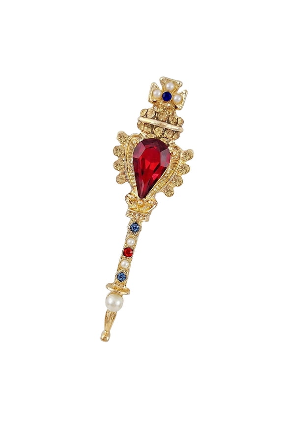 Stylish Retro Magical Staff Brooch Pin With Simulated Pearls Jewelry Accessory Perfect For Coats And Formal Attire