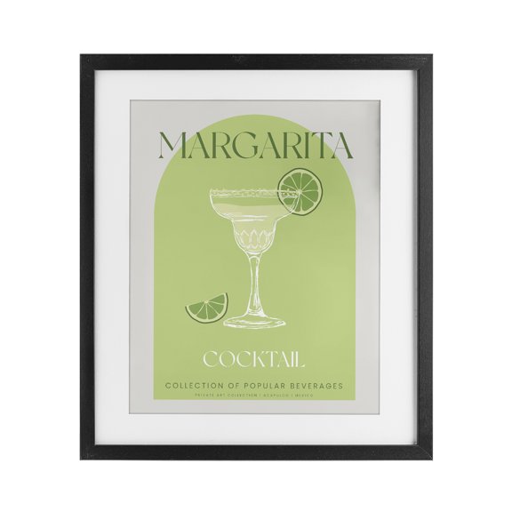 Stylish Retro Margarita Black Framed Print Under Glass, design by Lil' Rue