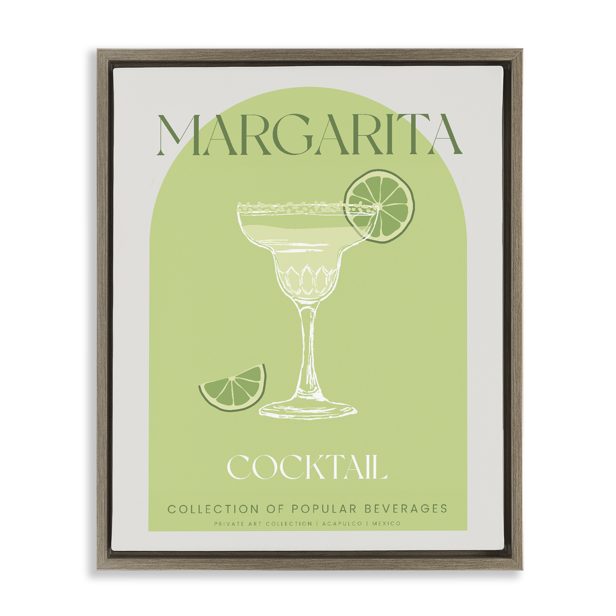 Stylish Retro Margarita Brown Framed Floater Canvas Wall Art, design by Lil' Rue