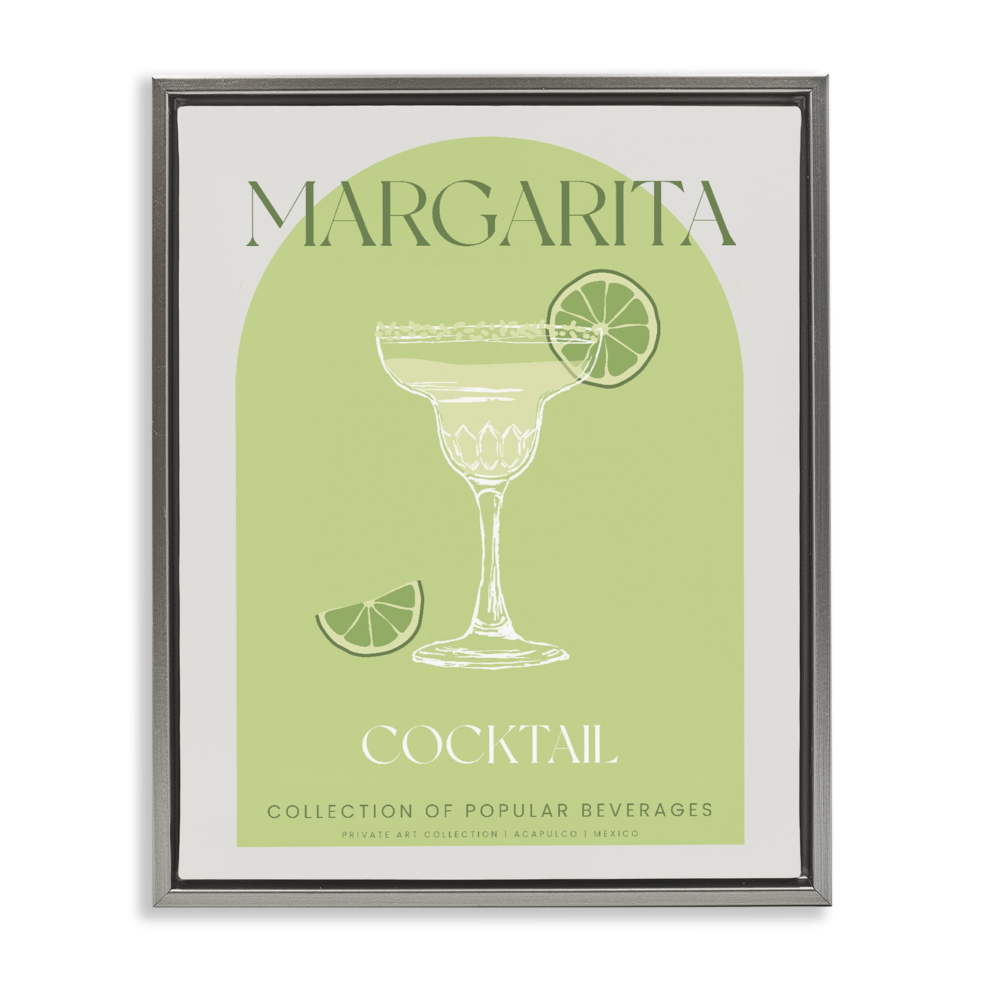 Stylish Retro Margarita Gray Framed Floater Canvas Wall Art, design by Lil' Rue