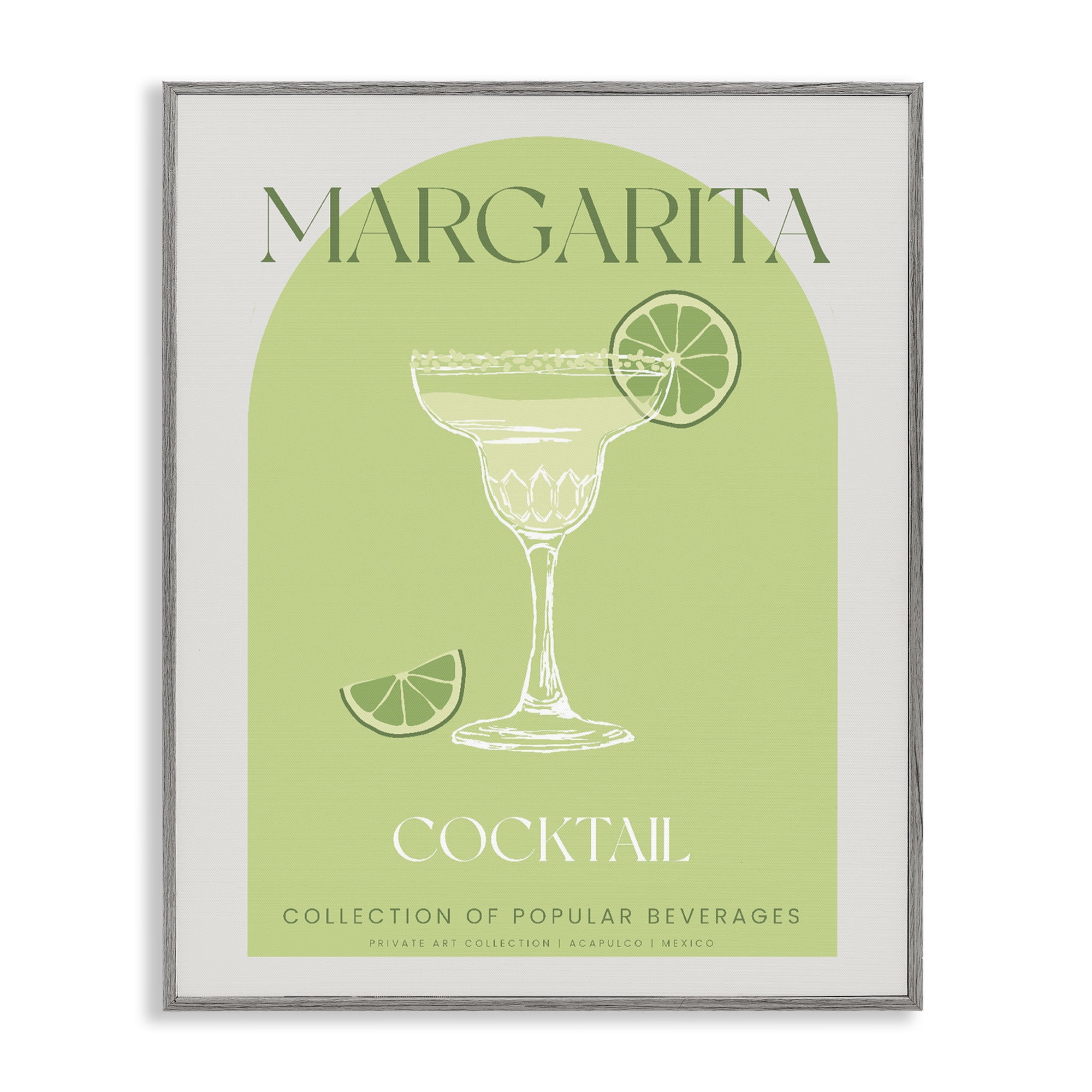 Stylish Retro Margarita Gray Framed Giclee Art, design by Lil' Rue