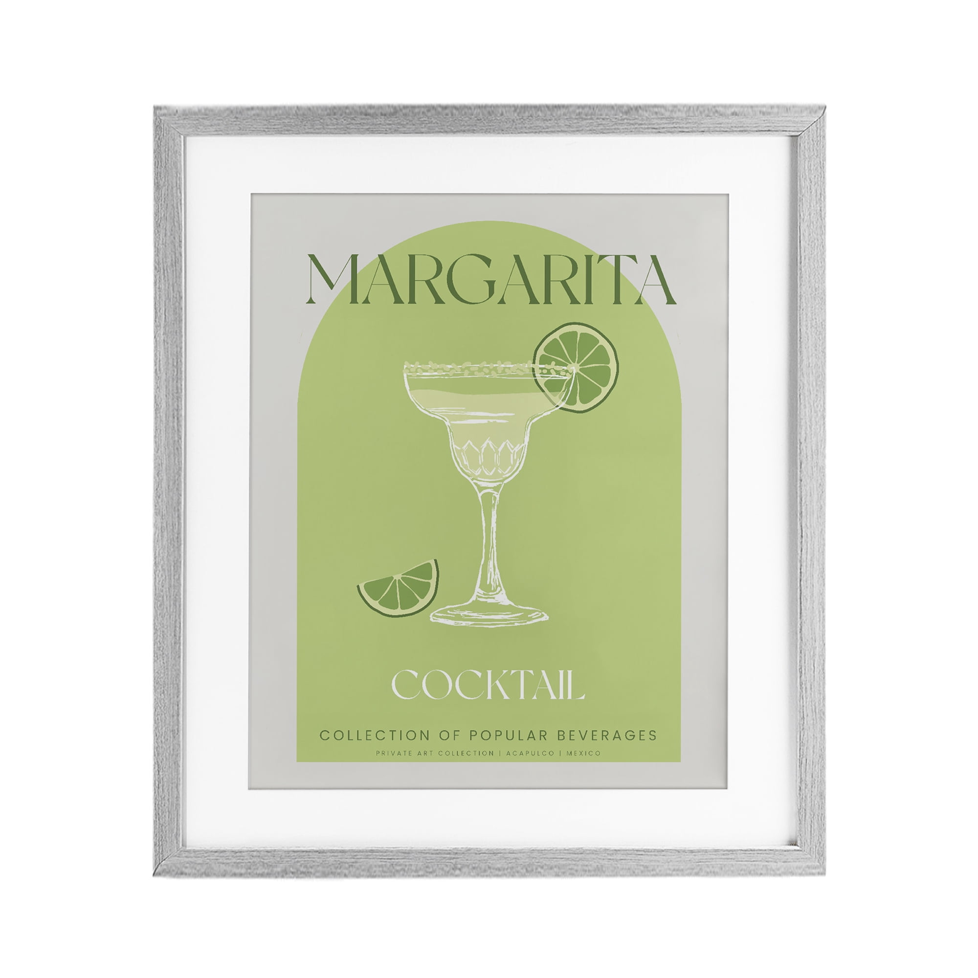 Stylish Retro Margarita Gray Framed Print Under Glass, design by Lil' Rue