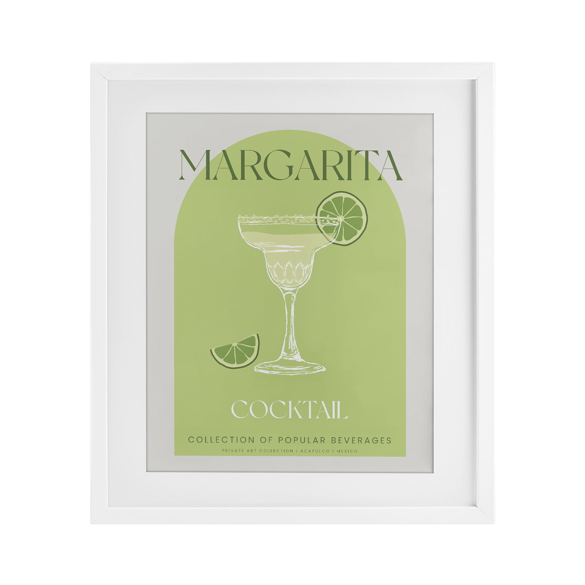 Stylish Retro Margarita White Framed Print Under Glass, design by Lil' Rue