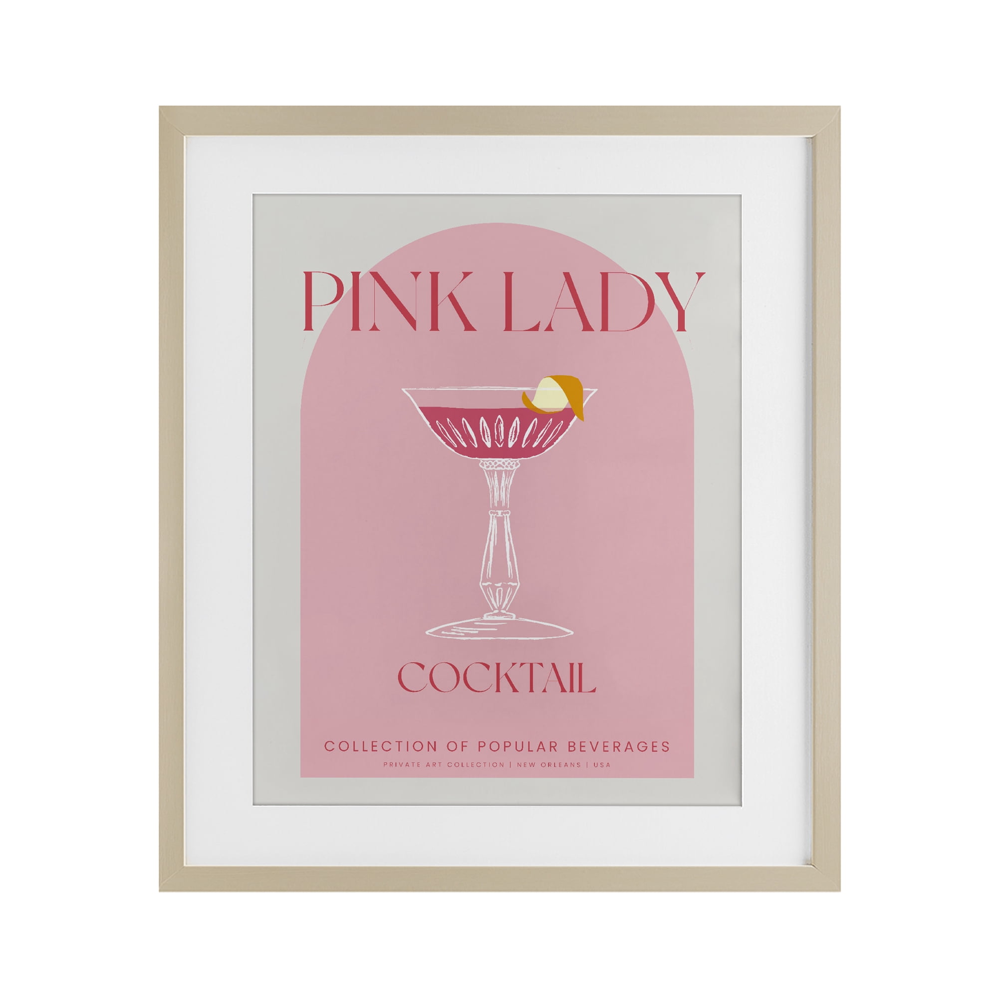Stylish Retro Pink Lady Birch Framed Print Under Glass, design by Lil' Rue