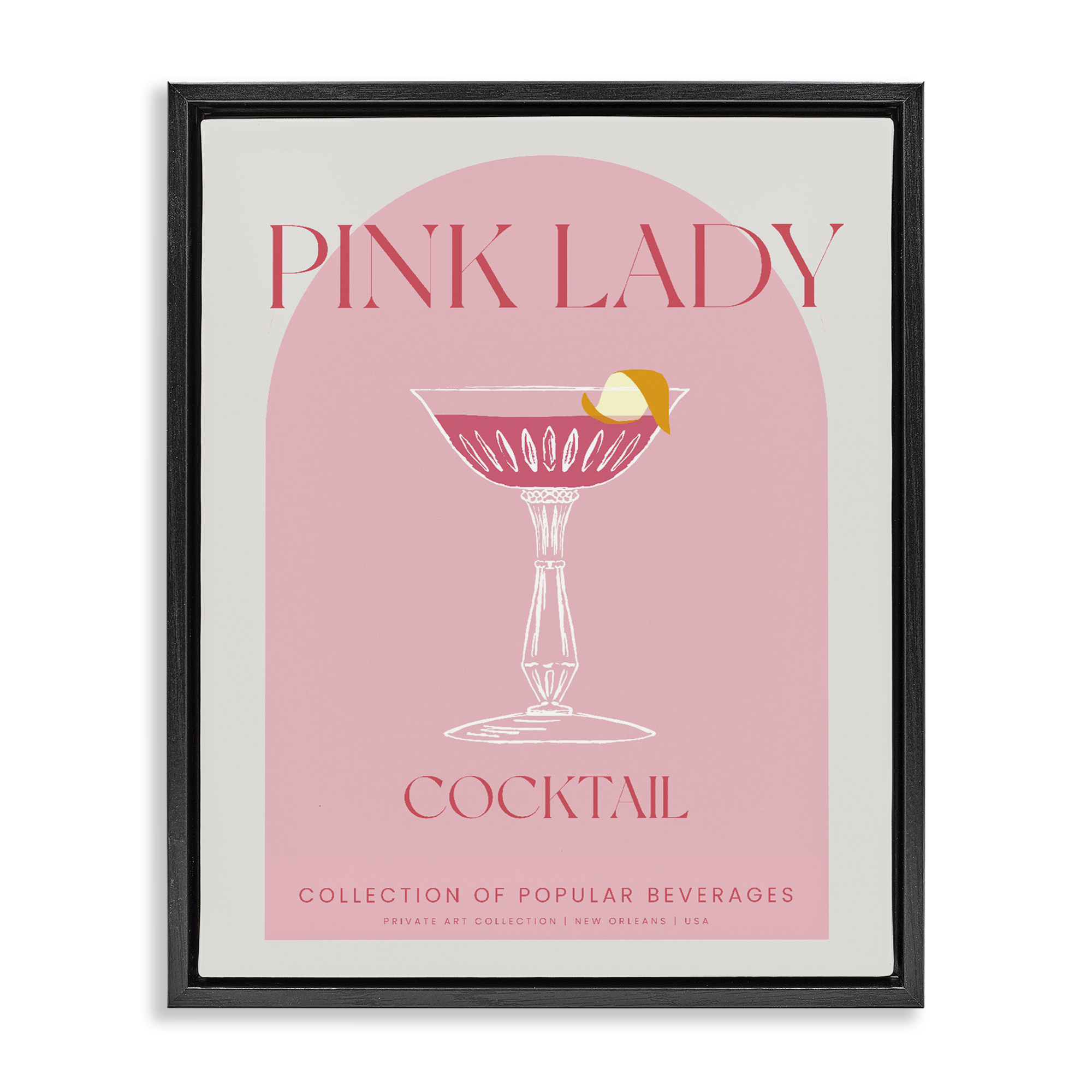 Stylish Retro Pink Lady Black Framed Floater Canvas Wall Art, design by Lil' Rue