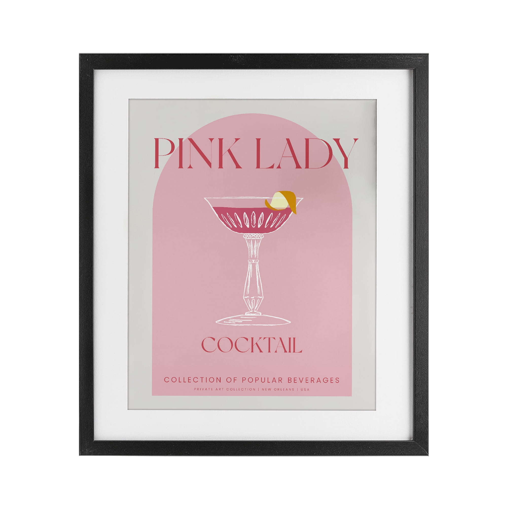 Stylish Retro Pink Lady Black Framed Print Under Glass, design by Lil' Rue
