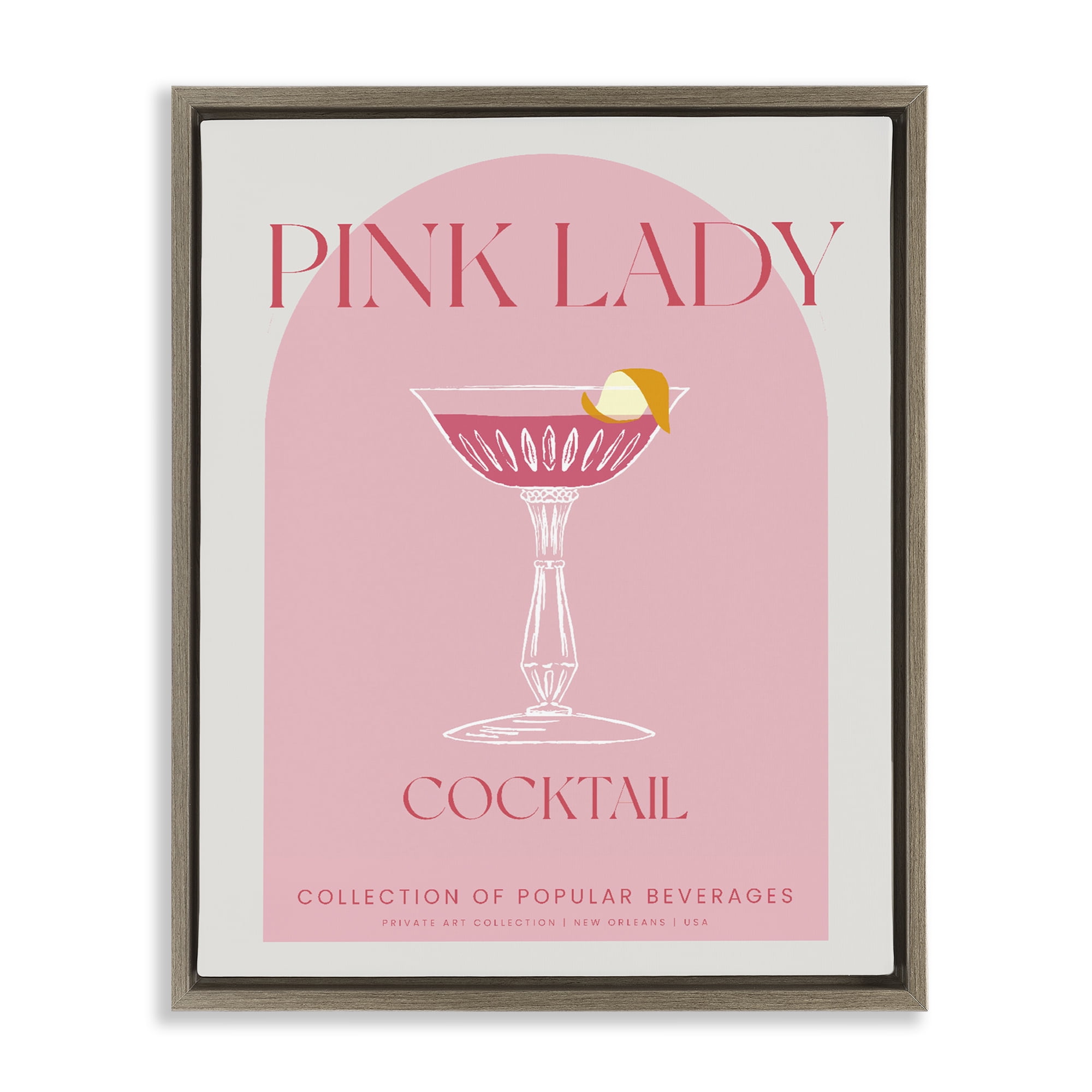 Stylish Retro Pink Lady Brown Framed Floater Canvas Wall Art, design by Lil' Rue