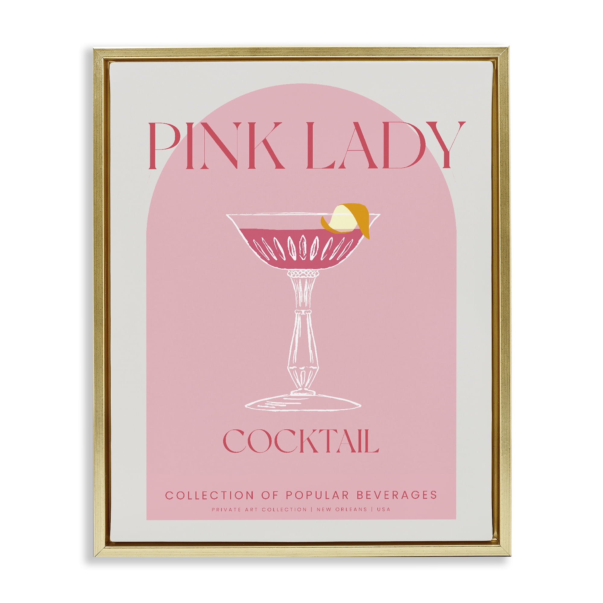 Stylish Retro Pink Lady Gold Framed Floater Canvas Wall Art, design by Lil' Rue