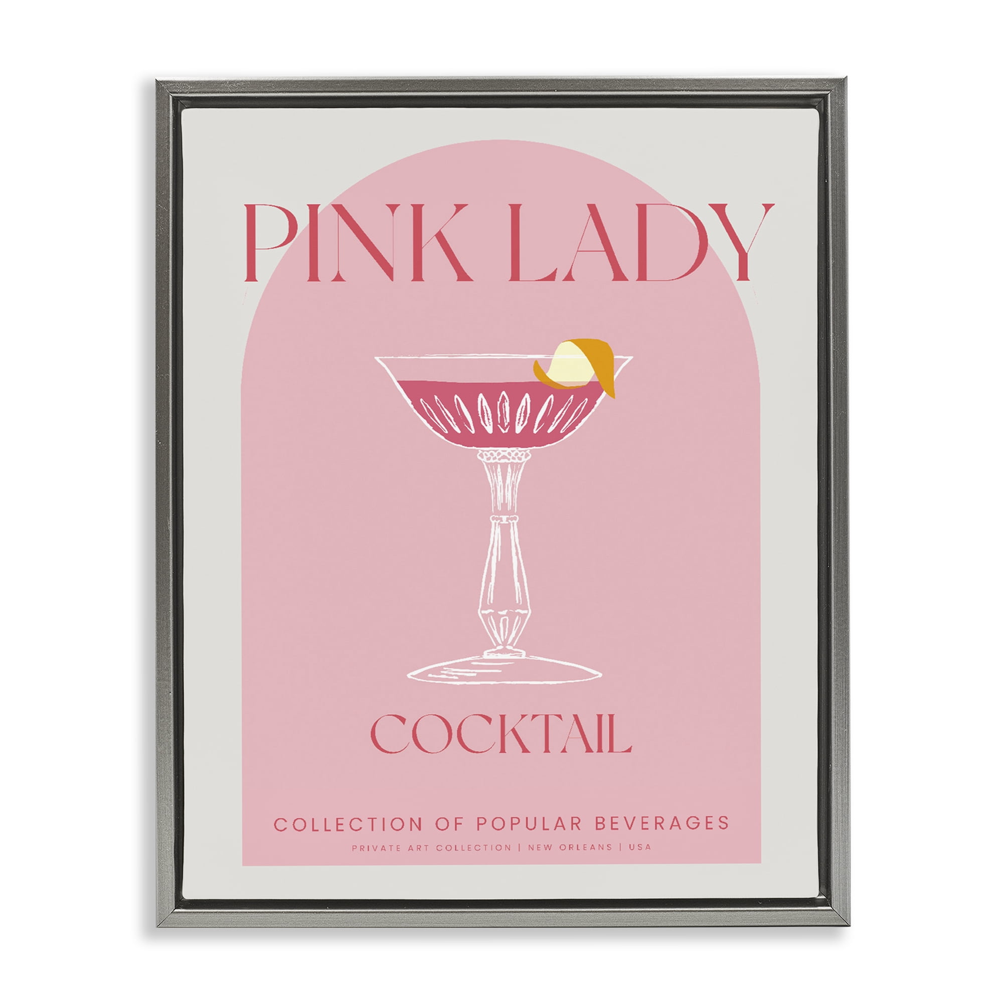 Stylish Retro Pink Lady Gray Framed Floater Canvas Wall Art, design by Lil' Rue