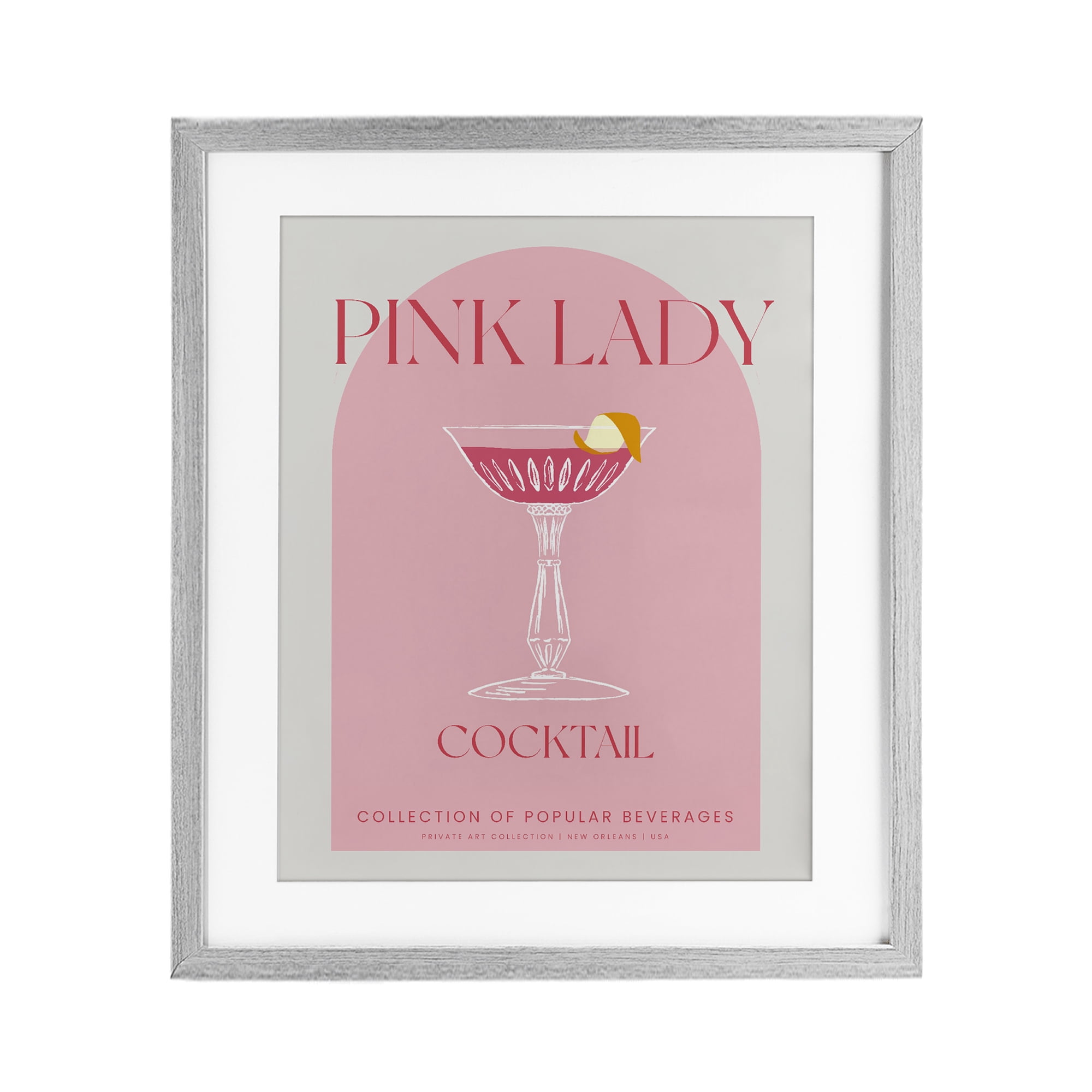 Stylish Retro Pink Lady Gray Framed Print Under Glass, design by Lil' Rue