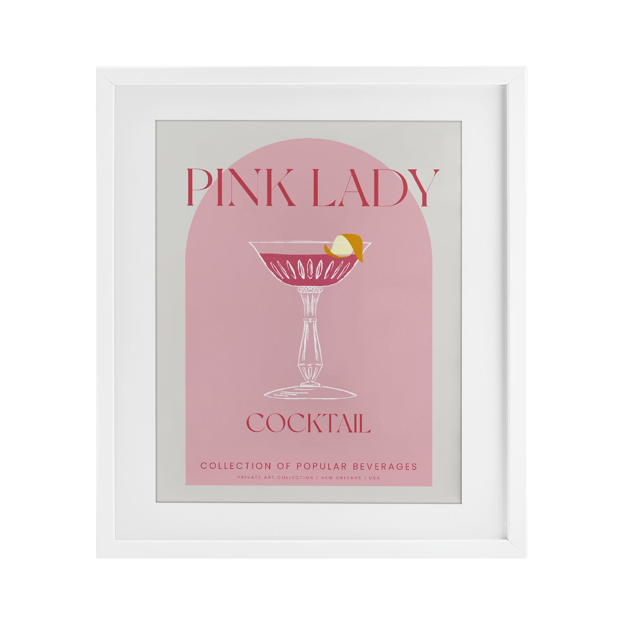Stylish Retro Pink Lady White Framed Print Under Glass, design by Lil' Rue