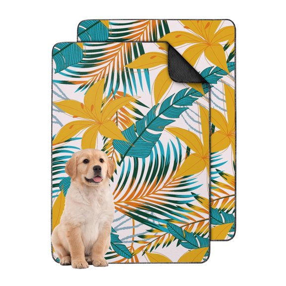Stylish Reusable Pee Pads for Pet Owners, Washable with Vibrant Tropical Paradise Scenes, Non-Slip Backing Ensures the Mat Lays Flat. (Hawaiian plant patterns, 24" x35")