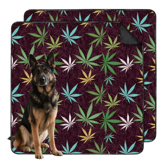 Stylish Reusable Potty Pads for Dogs with Leaf Prints, Washable Mat with Secure Grip Technology for Puppies and Adult Pets (Plant patterns, 48"x48")