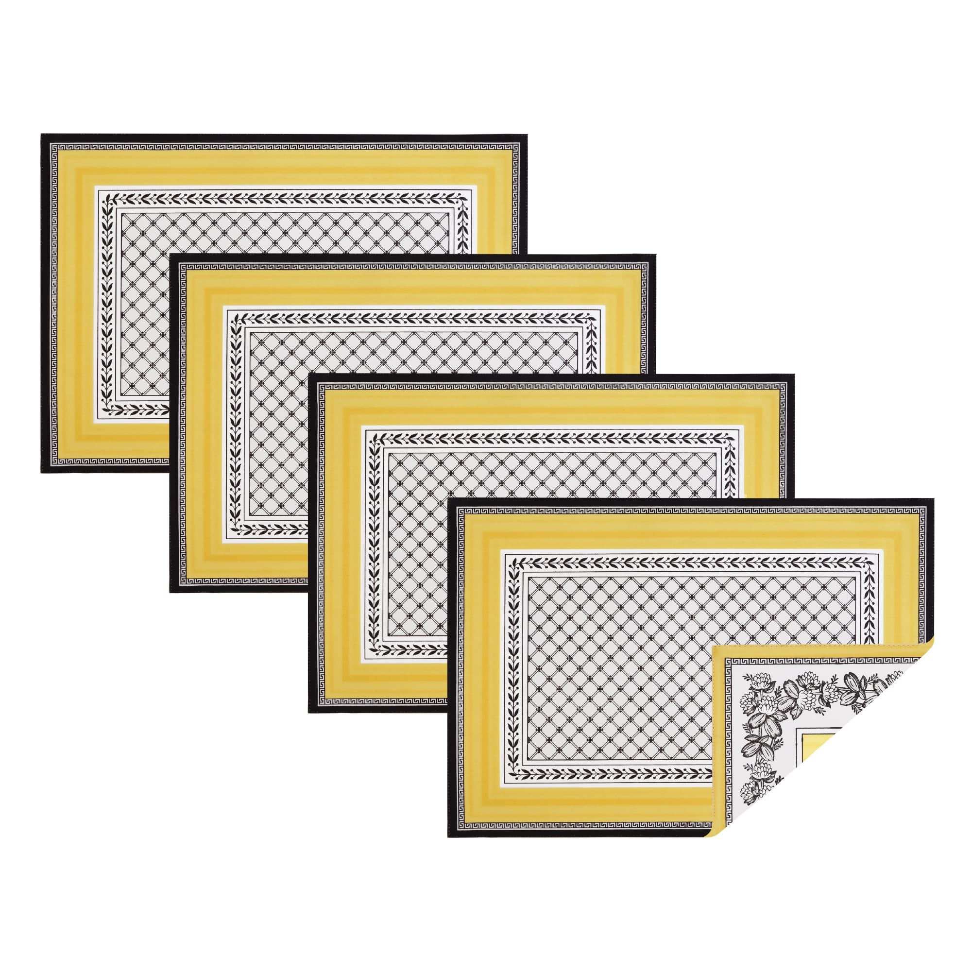 Audun Yellow and Black Cotton Reversible Placemats Set of 4