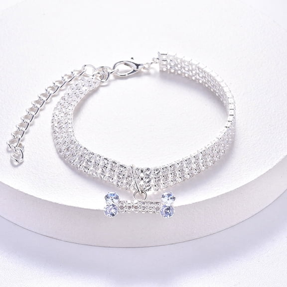 Pet Collars Dog Three Rhinestone Bone Necklace Pet Necklace in Adjustable Sizes for Boys and Girls Dogs, M, Silver