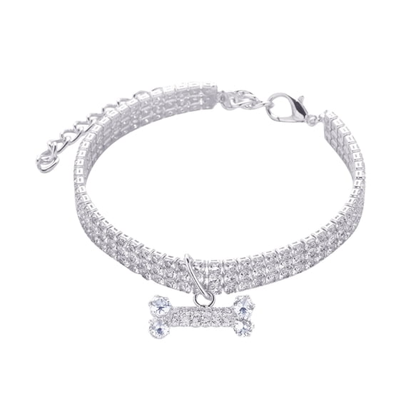 Pet Collars - Dog Three Rhinestone Bone Necklace Pet Necklace in Adjustable Sizes for Boys and Girls Dogs, L, Silver