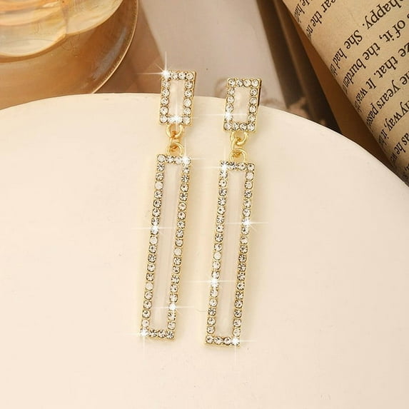 Stylish Rhinestone Earrings, Korean Design, Geometric Long Drop Earrings