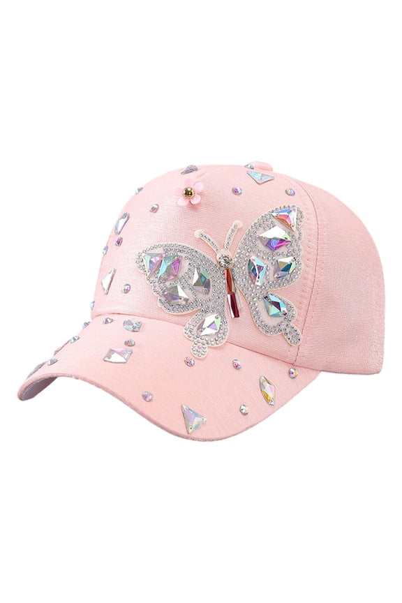Stylish Rhinestones Baseball Hat for Women with Blingbling Butterfly and Sun Protective Duckbill for Everyday Wear