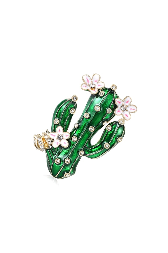 Stylish Rhinestones Embellished Cactus Enameled Pin Ideal Casual Formal Occasions