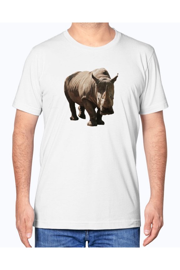 Stylish Rhino, Wildlife Apparel, Eco-Friendly Fashion, Moss Apparel, Unisex T-Shirt | Fuel | White | XL