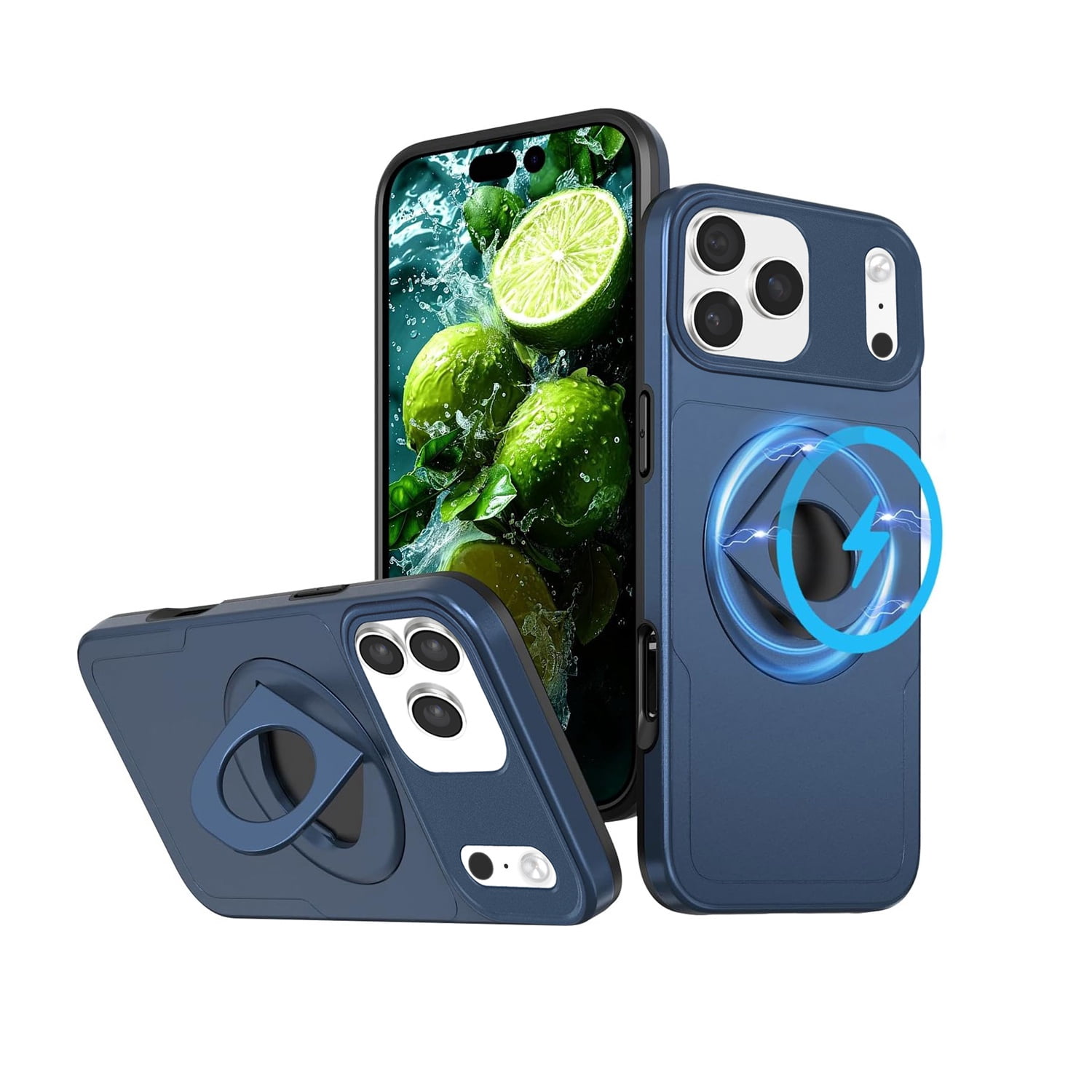 Stylish Ring Stand Case & Camera Lens Sliding Case for iPhone 17 Pro Max - Blue