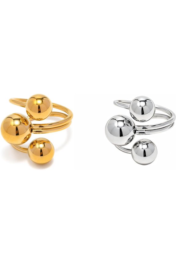 Stylish Round Beads Ball Finger Rings Stack for Women, Statement Stainless Steel Bead Stackable Open Knuckle Ring Fashion Cocktail Party Jewelry Gift
