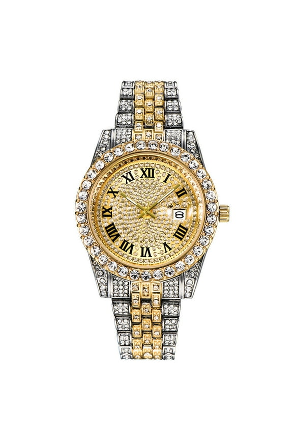 Stylish Round Dial Quartz Mens Crystal Watch - Date Display, Stainless Steel Strap, Alloy Case, Casual Style, Non-Waterproof, Timepiece for Everyday Wear