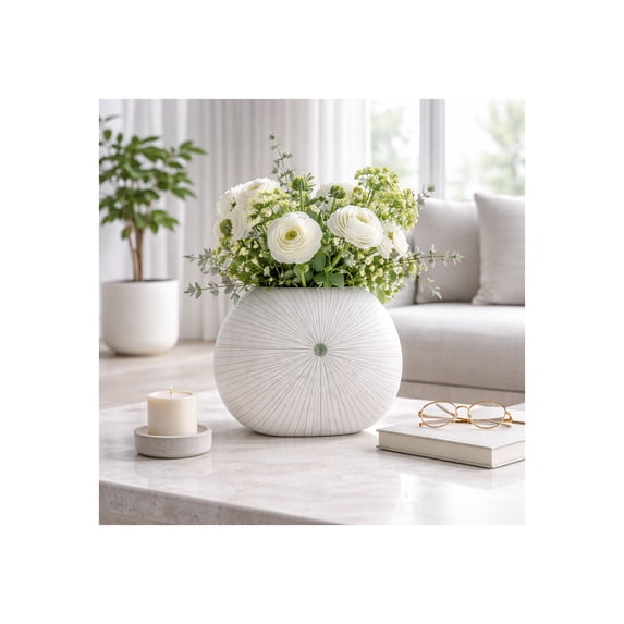 Stylish Round Dotted Shell Vase for Living Room Decor - Coastal Inspired Flower Vase Perfect for Bedroom, Office Accent, or Home Decor - Decorative House Vase for Table Centerpiece - 9", Green