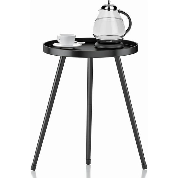 Stylish Round End Table - Small Side Table, Mini Metal Bedside Table for Living Room, Bedroom, Sofa Side - Modern Black Decor for Small Spaces