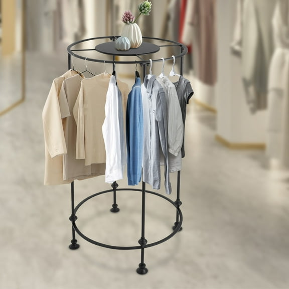 Stylish Round Garment Display Rack for Retail, 130cm Tall, Freestanding with Self-Adhesive Pads, Central Platform for Accessories