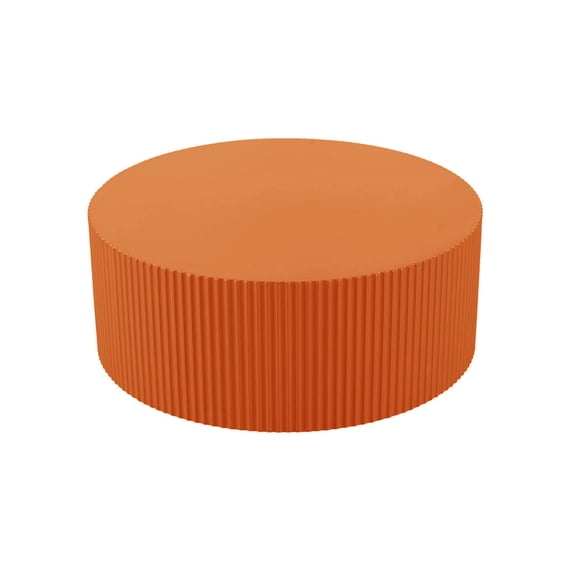 Stylish Round MDF Coffee Table With Handcrafted Relief Detail 35.43 Inch Bright Orange Modern Living Room Centerpiece