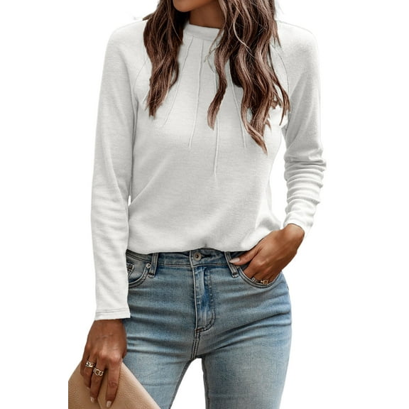 Stylish Round Neck Long Sleeve Top - White Solid with Seam Detail | [ZhiHiMeRi] | XL