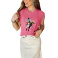 thumbnail image 1 of Stylish Round Neck Sleeveless Sweater with Intricate Western Print - Bright Pink | [ZhiHiMeRi] | (US 8-10)M, 1 of 5