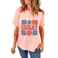 thumbnail image 1 of Stylish Round Neck T-Shirt: Casual Pink Top Featuring Cute Flower USA Letters - [ZhiHiMeRi] | (US 16-18)XL, 1 of 8
