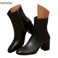 thumbnail image 1 of Stylish Round Toe Leather Mid Calf Boots with Sole Heel for Women Comfortable Zip Up Ankle Booties Casual Winter Fashion Footwear, 1 of 7