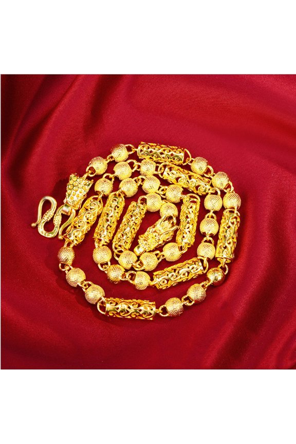 Stylish Sand Gold Plated Soft Titanium Men's Necklace with Aggressive Dragon Head Design