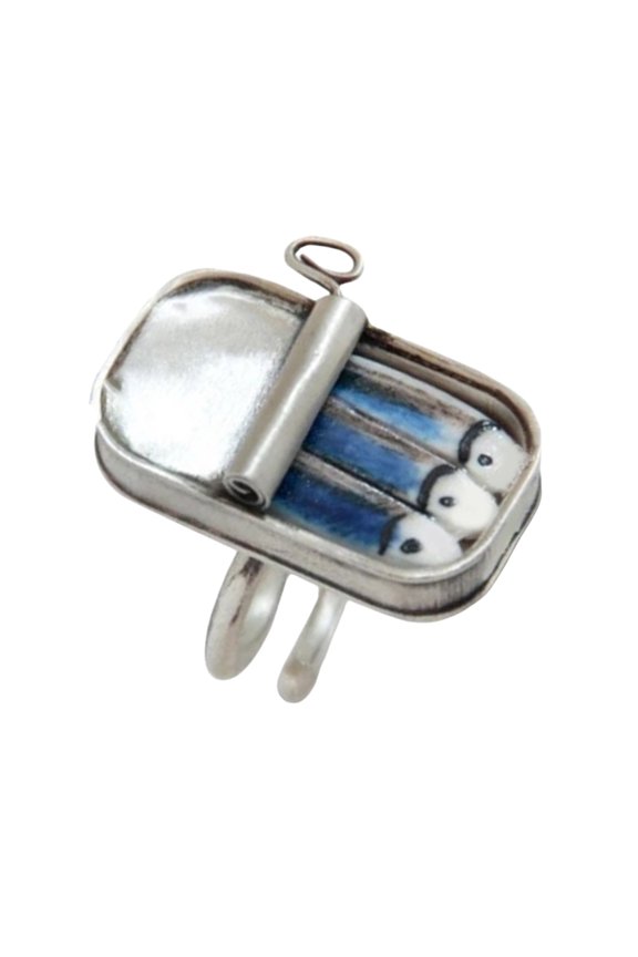 Stylish Sardine Tin Look Rings Craft from Sturdy Alloy Materials Casual Wear