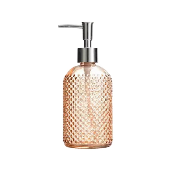 Stylish Scandinavian Glass Lotion Pump Bottle - Durable Embossed Soap Dispenser for Hand Soap, Shampoo, Body Wash - 400ml Capacity, Easy to Refill and Clean, Rust-Proof Stainless Steel Pump,Yellow