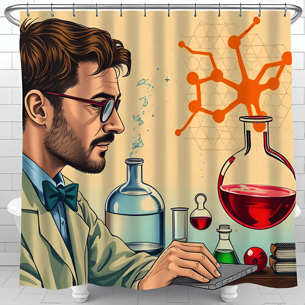 Stylish Scientist Shower Curtain - Vintage Mid-Century Modern Lab Decor ...