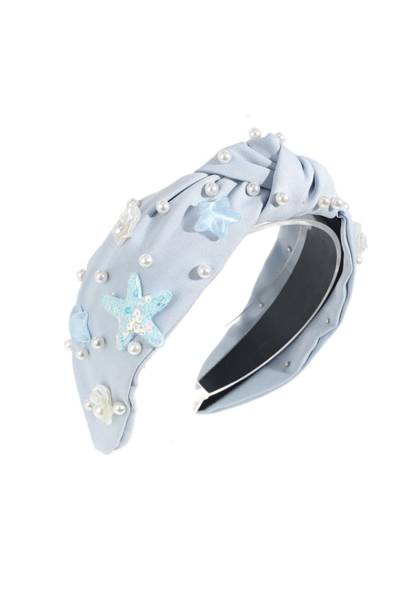 Stylish Sea Beach Shell Hairband For Women With Faux Pearls Knot Design