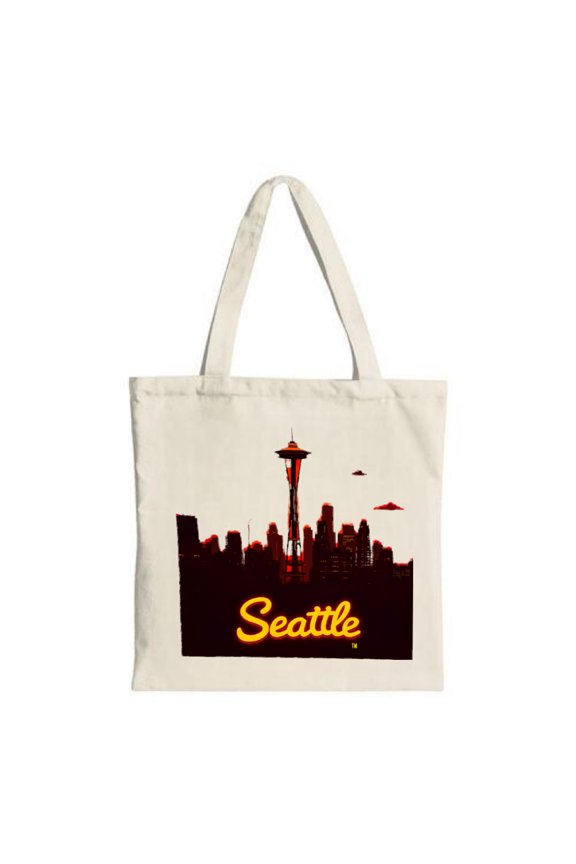 Stylish Seattle Skyline Tote Bag - Canvas Multifunctional Reusable Shopping Bag with Bold Dark Red & Black Design Perfect for Travel & Parties