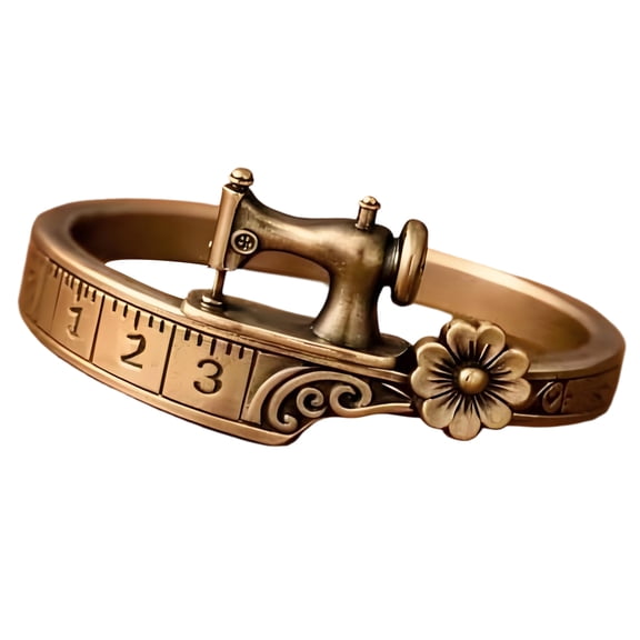 Stylish Sewing Machine Shaped Jewelry Rings with Tape Measure and Flower Accessory For Trendy Fashion Lovers