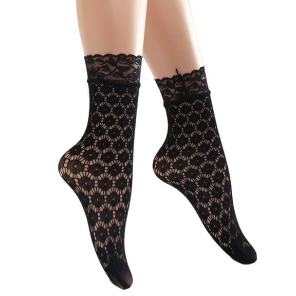 Stylish Sheer Mesh Patterned Short Socks for Women Lace Trim Ankle Socks for Party Outfit and Casual Gatherings