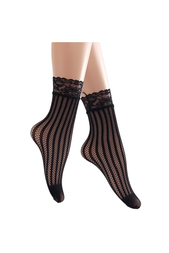 Stylish Sheer Mesh Patterned Short Socks for Women Lace Trim Ankle Socks for Party Outfit and Casual Gatherings