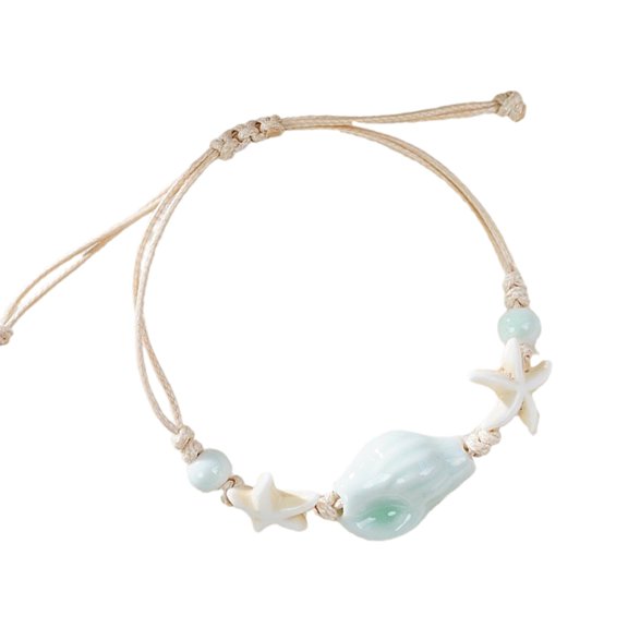 Stylish Shell Inspired Handcrafted Adjustable Bangle For Girls Beach Jewelry Ceramic BeadsStyles Wristband