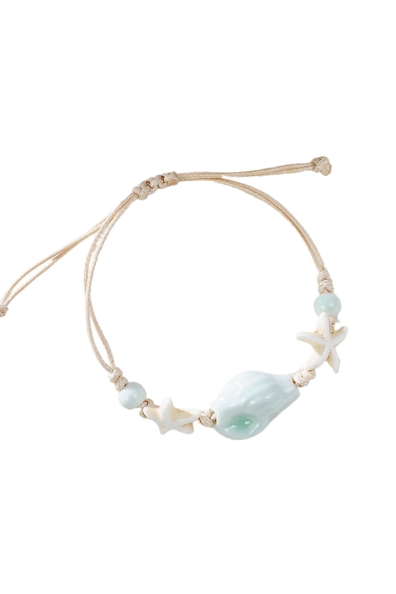 Stylish Shell Inspired Handcrafted Adjustable Bangle For Girls Beach Jewelry Ceramic BeadsStyles Wristband