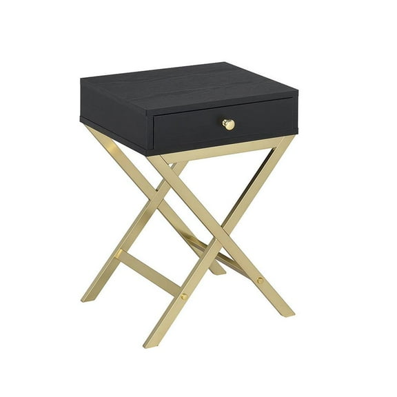 ACME Coleen 1-Drawer Metal Tube End Table in Black and Brass