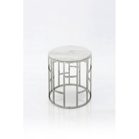 Stylish Silver And White Marble Round Geometric End or Side Table