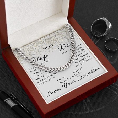 Stylish Silver Chain Necklace For Step Dad ThoughtfulFrom Daughter With Heartfelt MessageFor Stepdad, Gold Cuban Link Necklace