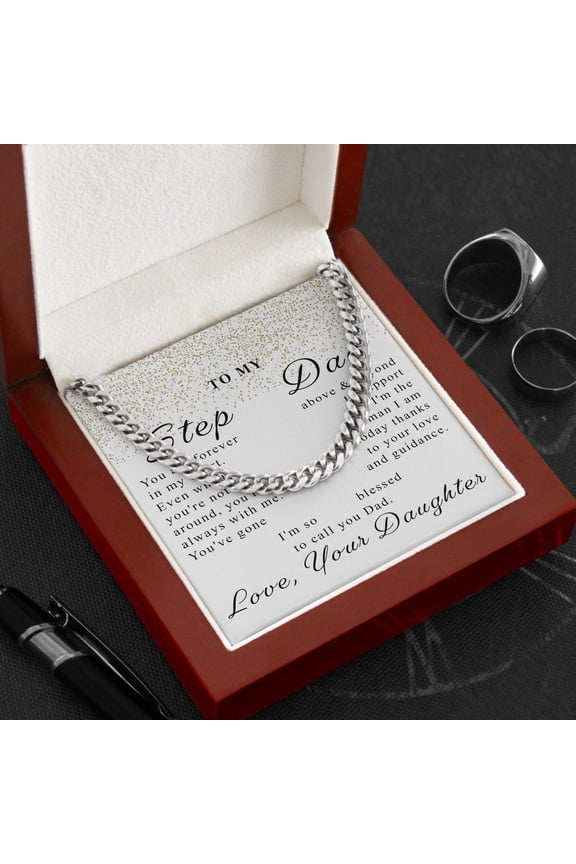 Stylish Silver Chain Necklace For Step Dad ThoughtfulFrom Daughter With Heartfelt MessageFor Stepdad, Gold Cuban Link Necklace